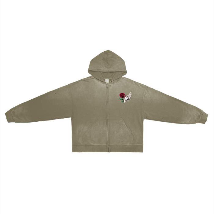 ROSE & WINGS - Hand-Frayed Zip Hoodie (browns)