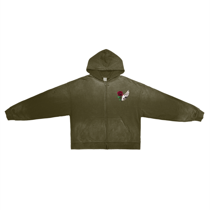 ROSE & WINGS - Hand-Frayed Zip Hoodie (browns)