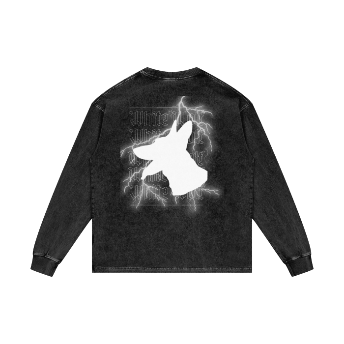 "LIGHTNING WOLF" Acid Wash Oversize Long Sleeve T-Shirt