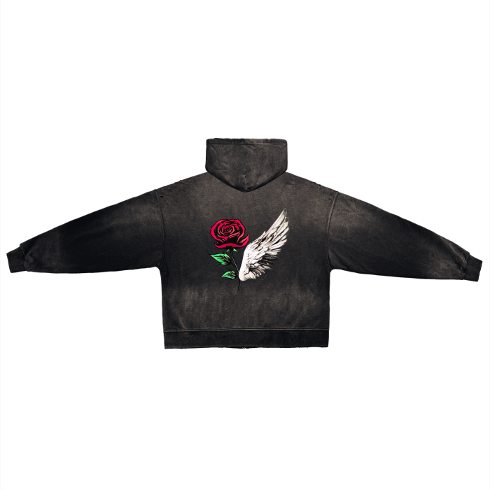 ROSE & WINGS - Hand-Frayed Zip Hoodie