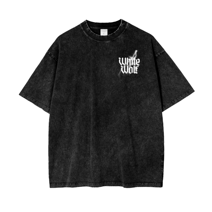 "LIGHTNING WOLF" Acid Wash Oversize T-Shirt