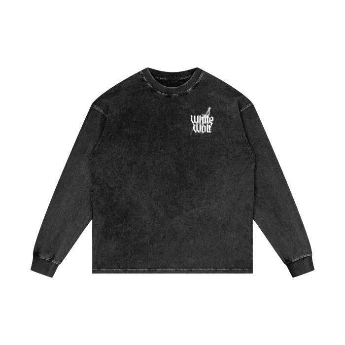 "LIGHTNING WOLF" Acid Wash Oversize Long Sleeve T-Shirt