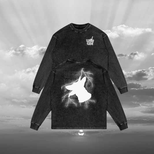 "LIGHTNING WOLF" Acid Wash Oversize Long Sleeve T-Shirt