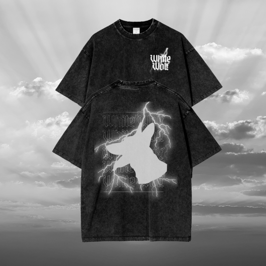 "LIGHTNING WOLF" Acid Wash Oversize T-Shirt