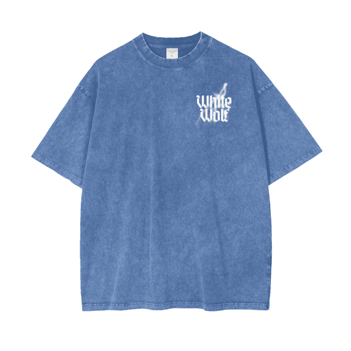 "LIGHTNING WOLF" Acid Wash Oversize T-Shirt