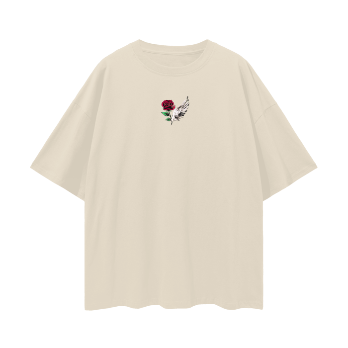 ROSE & WINGS - Oversize Deep Drop Shoulder Tee